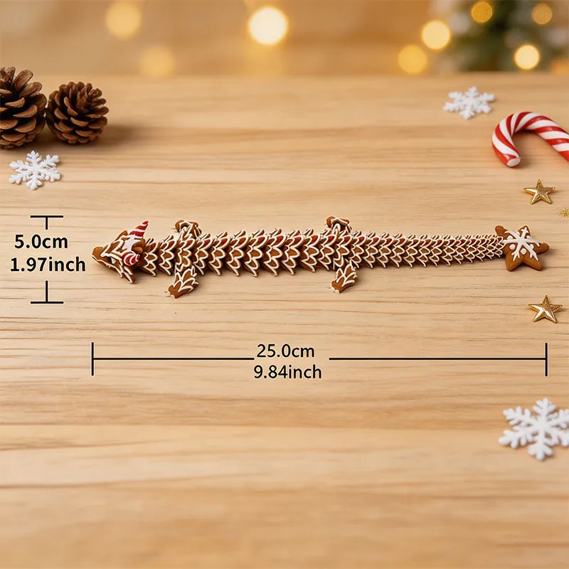1PC 3D Printed Multi-Joint Moveable Gingerbread Dragon Ornament Imitation Cookie Material Stress Relief Holiday Christmas Gift