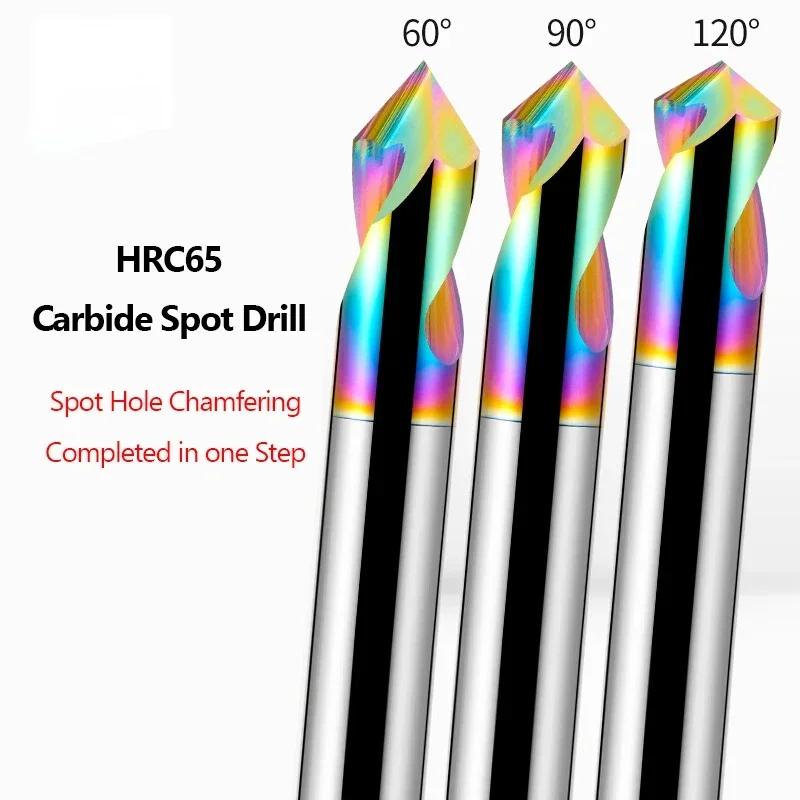 HRC65 بقعة الحفر كربيد CNC أداة صنع الثقب 60 90 120 درجة 123456789 ~ 20 مللي متر طلاء الألومنيوم قاطع الشطب الصلب التنغستن