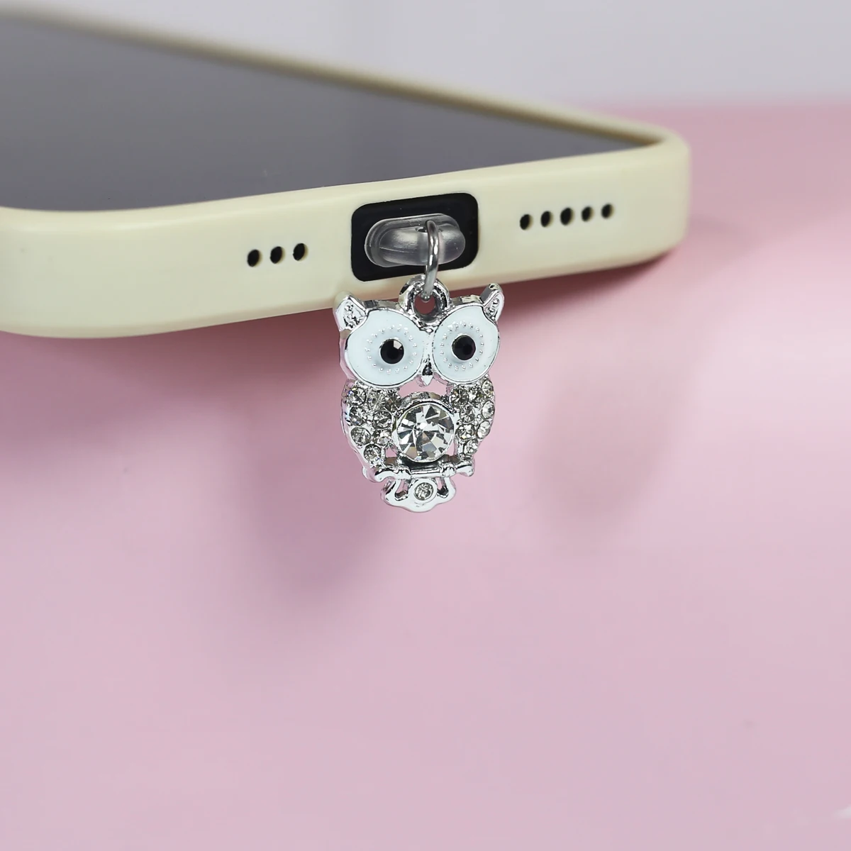 1 Piece Only Gemstone Crystal Stone Owl Phone Dust Plug For IPhone Type-C Pendant Decorative Metal Accessories  Ornaments