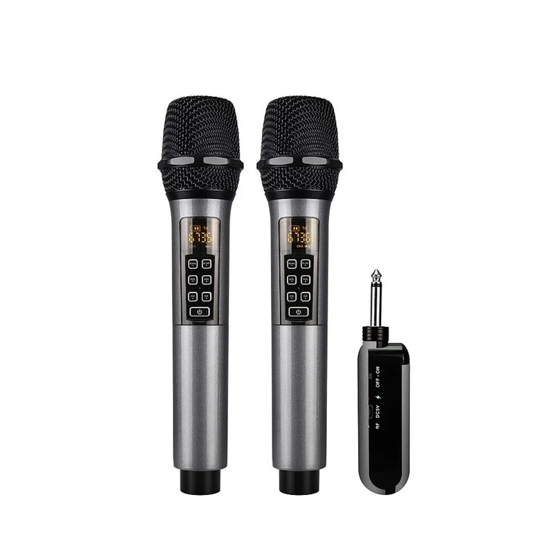 

Popular Rechargeable High Sensitivity 2 in 1 Kids UHF FM Wireless Dynamic Handheld Vocal Karaoke Echo Microphone Professional