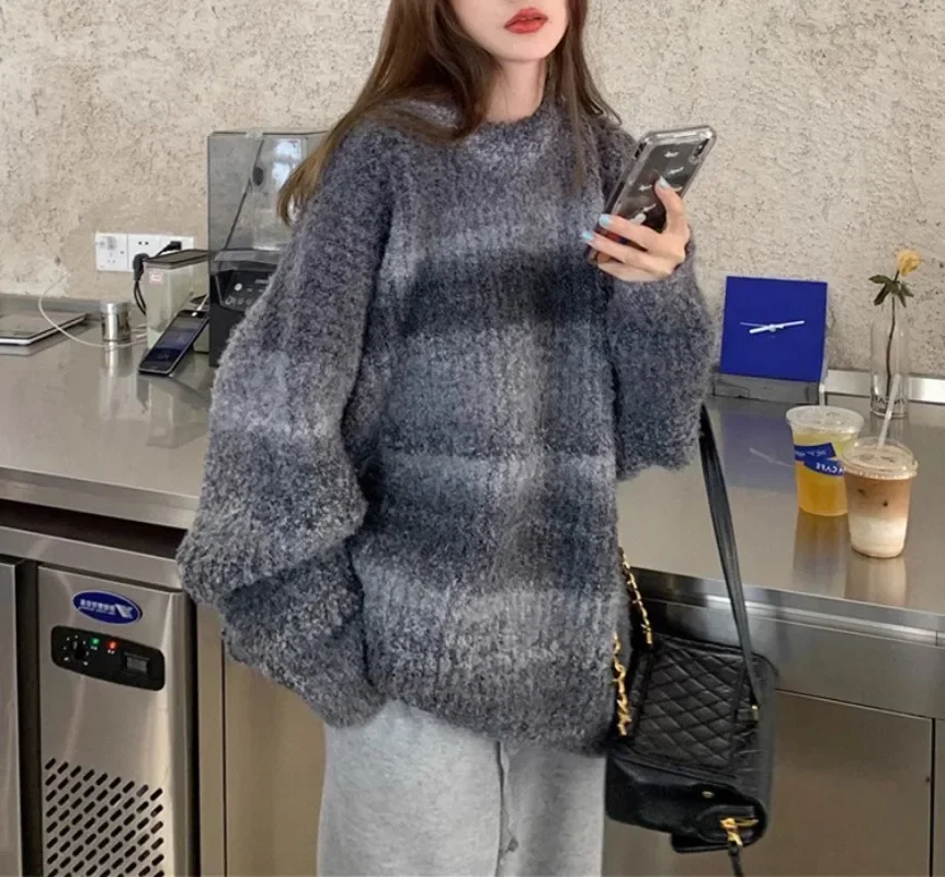 

Streetwear Gradient Sweater Women Harajuku Oversized Knitted Pullovers Vintage Korean Casual Winter Warm Tops Y2k Clothing 겨울옷