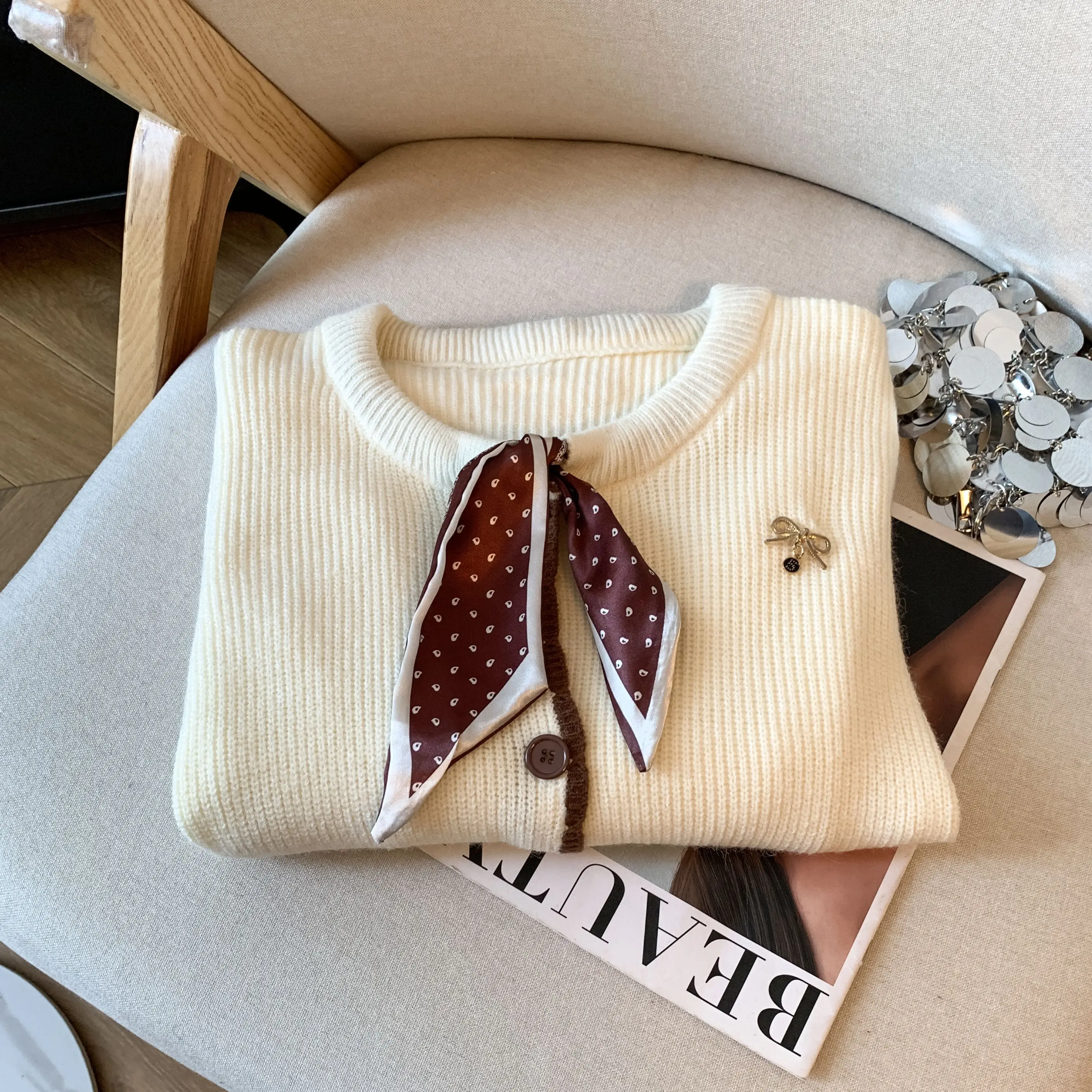 Women Sweater Spring Autumn New Korean Edition Loose Cardigan Slim Versatile Round Neck Long Sleeve Knitted Single Breasted Top