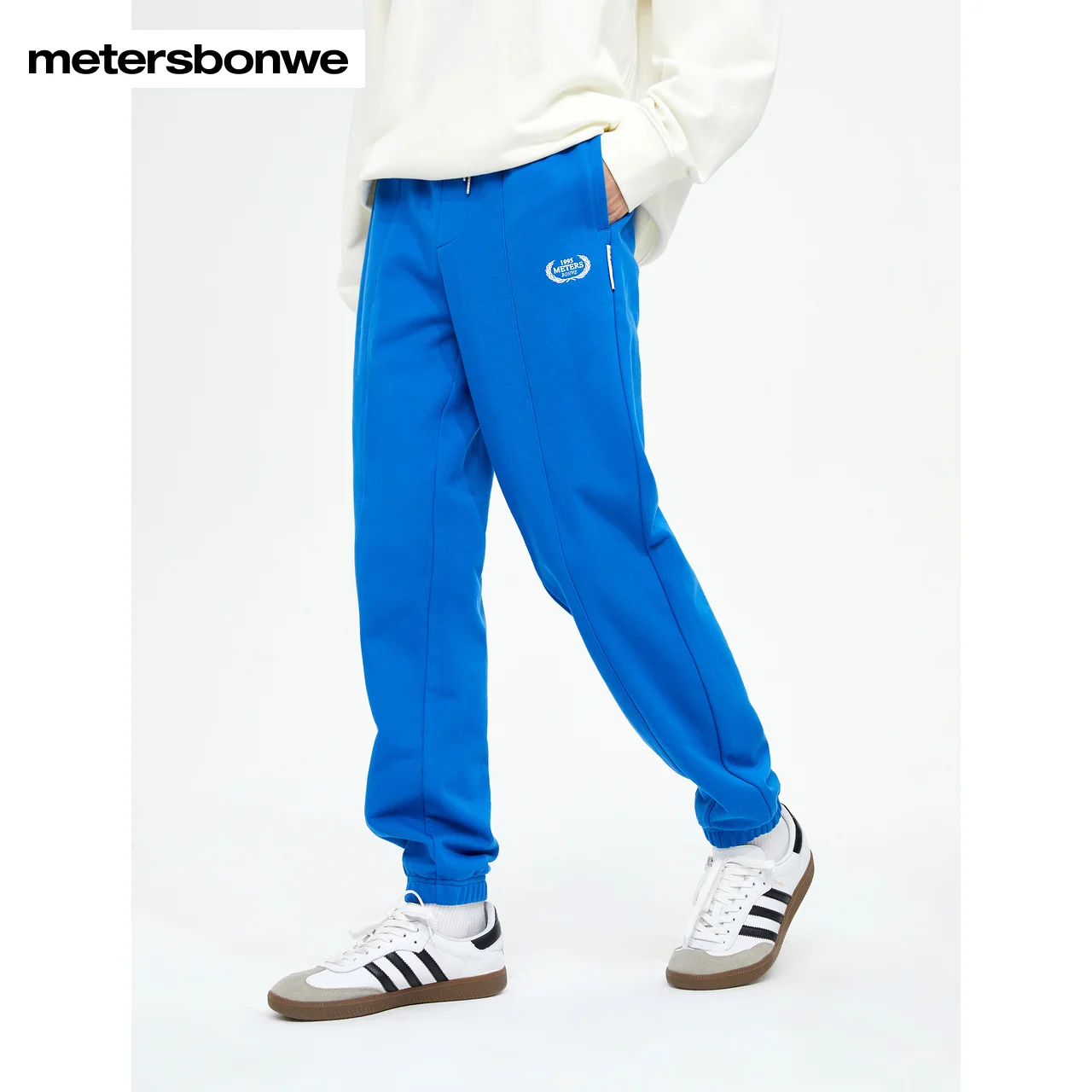 

Metersbonwe-Men's Small Pattern Sweatpants Knitted Elastic Waist Pants Loose Casual Trouser Spring Autumn