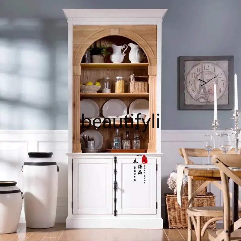 

American Country Style Solid Wood Vintage Distressed Neoclassical Display Cabinet Living Room Wine Cabinet Storage Cabinet
