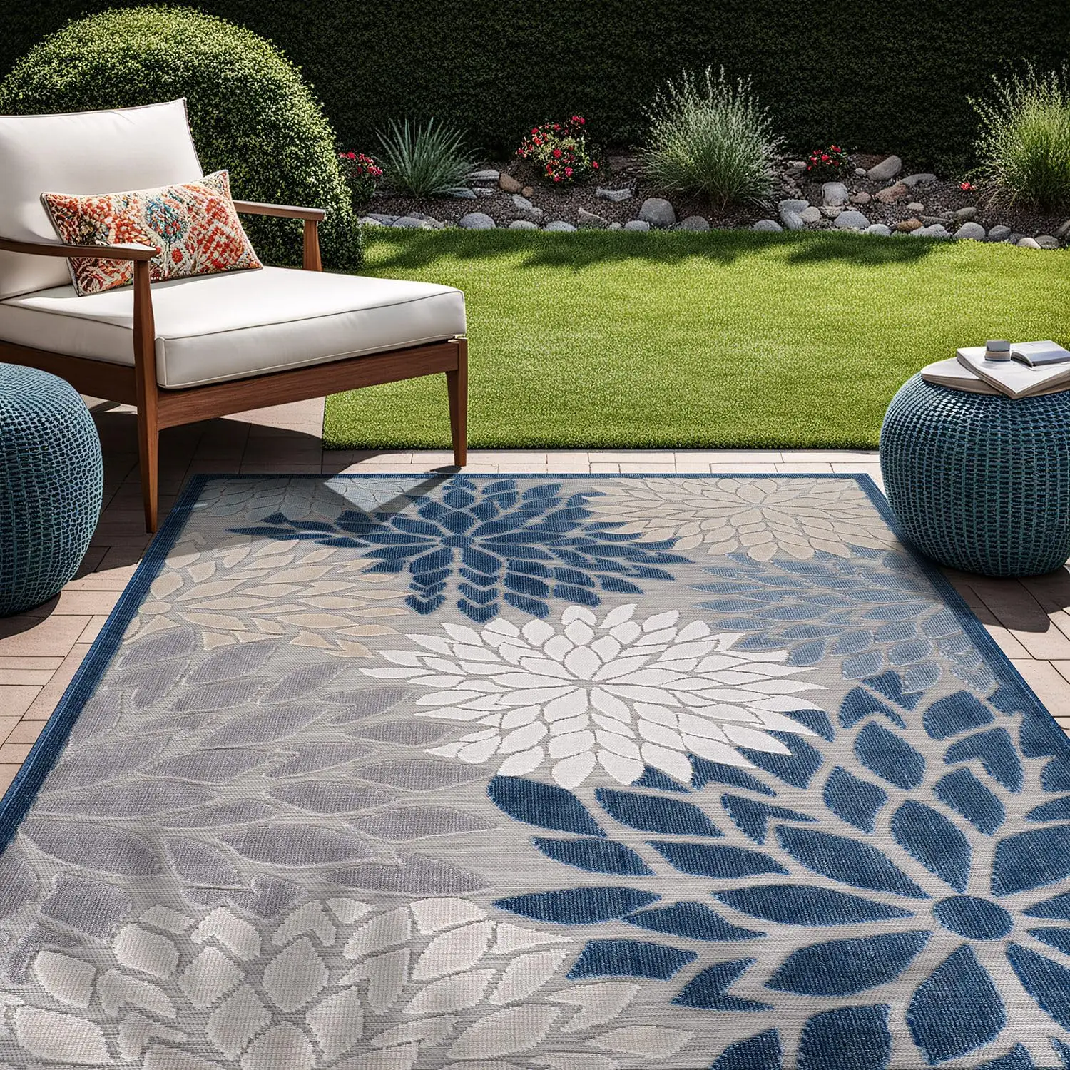 Outdoor Rug 10x14 Large Modern Floral Tropical Area Rugs Clean Non Shedding Living Room Porch Garden Washable Outside Carpet