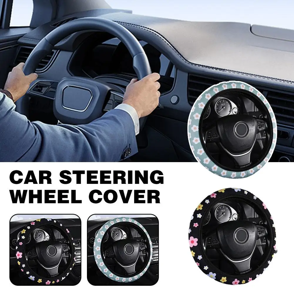 

Cute Flower Car Steering Wheel Cover Comfortable Sweat Non-slip Wheel Wear-resistant Absorption Decoration Protector Steeri W6A0