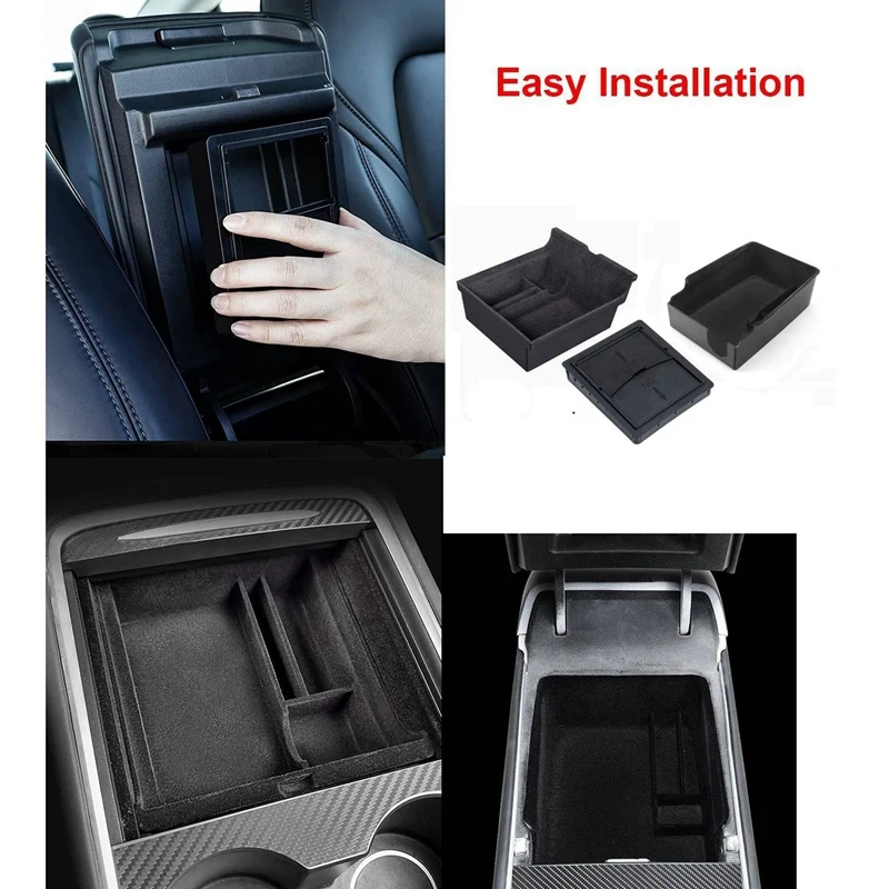 6PCS Center Console Organizer Tray Fit For 2021 Tesla Model 3/Y Armrest Cubby Drawer Storage Box Accessories (Flocking)