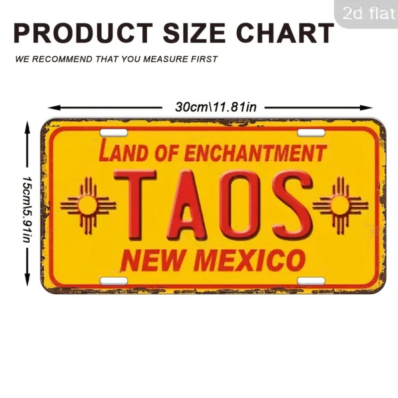 لافتة معدنية مسطحة ثنائية الأبعاد، قطعة واحدة من "Land of Enchantment Taos New Mexico" - ديكور حائط من الألومنيوم مقاس 6 × 12 بوصة مع فتحات محفورة مسبقًا #4
