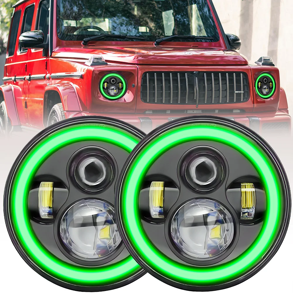 Faro redondo de 7 pulgadas para Jeep, luz antiniebla led verde DRL, Ojo de Ángel, para niva lada 4x4, tuning, accesorios para Jeep Wrangler