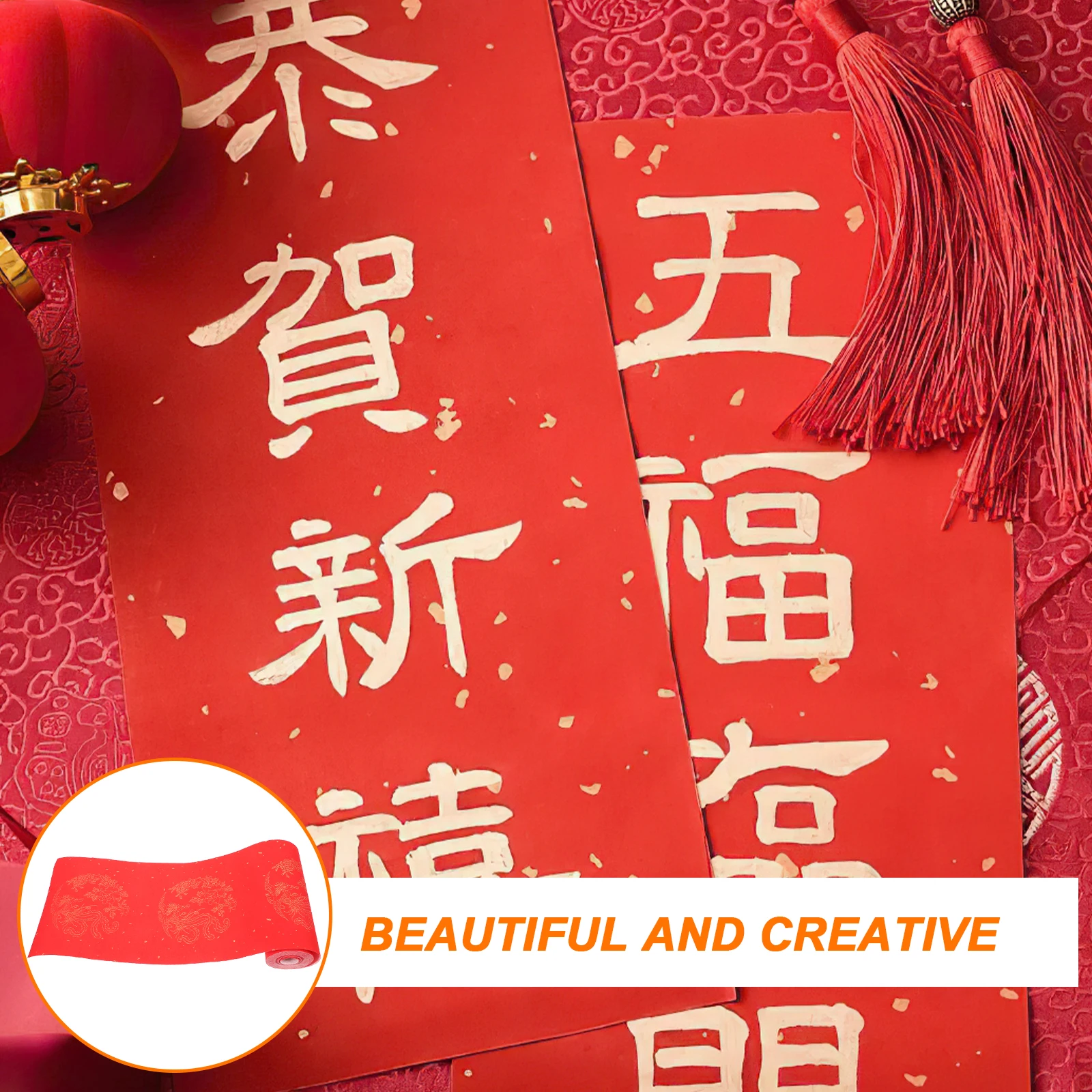 

Sprinkled Gold Couplet Paper 1 Roll Red Rice Paper for New Year Calligraphy Blank Chinese Character Festival Decorative Spring