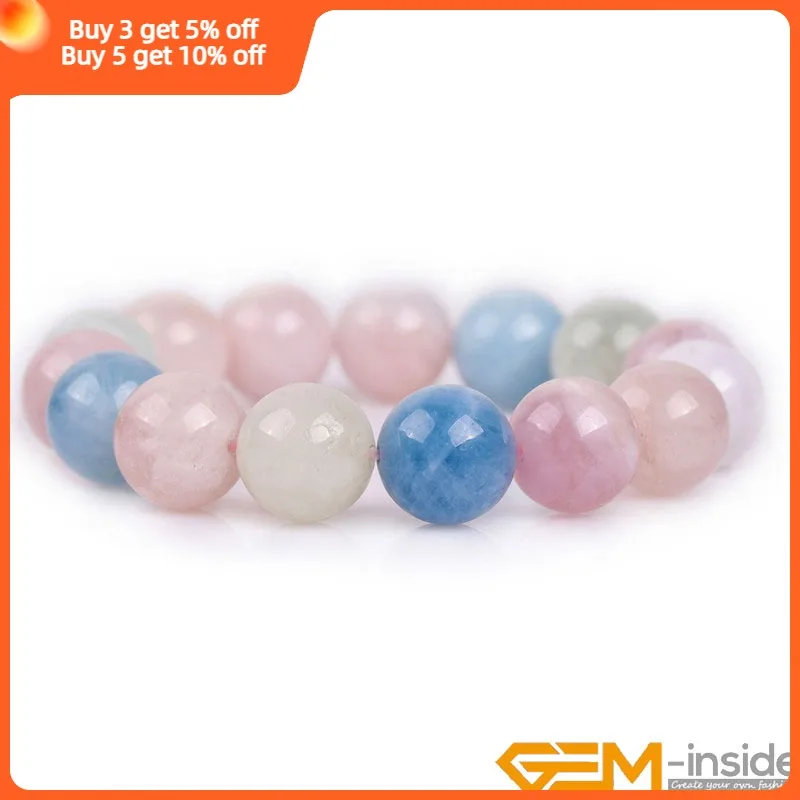 6/8/10/14mm Real Natural Sweet Candy Rainbow Morganite Stone Stretch Handmade Chakra Beads Bracelets For Women Healing Jewelry