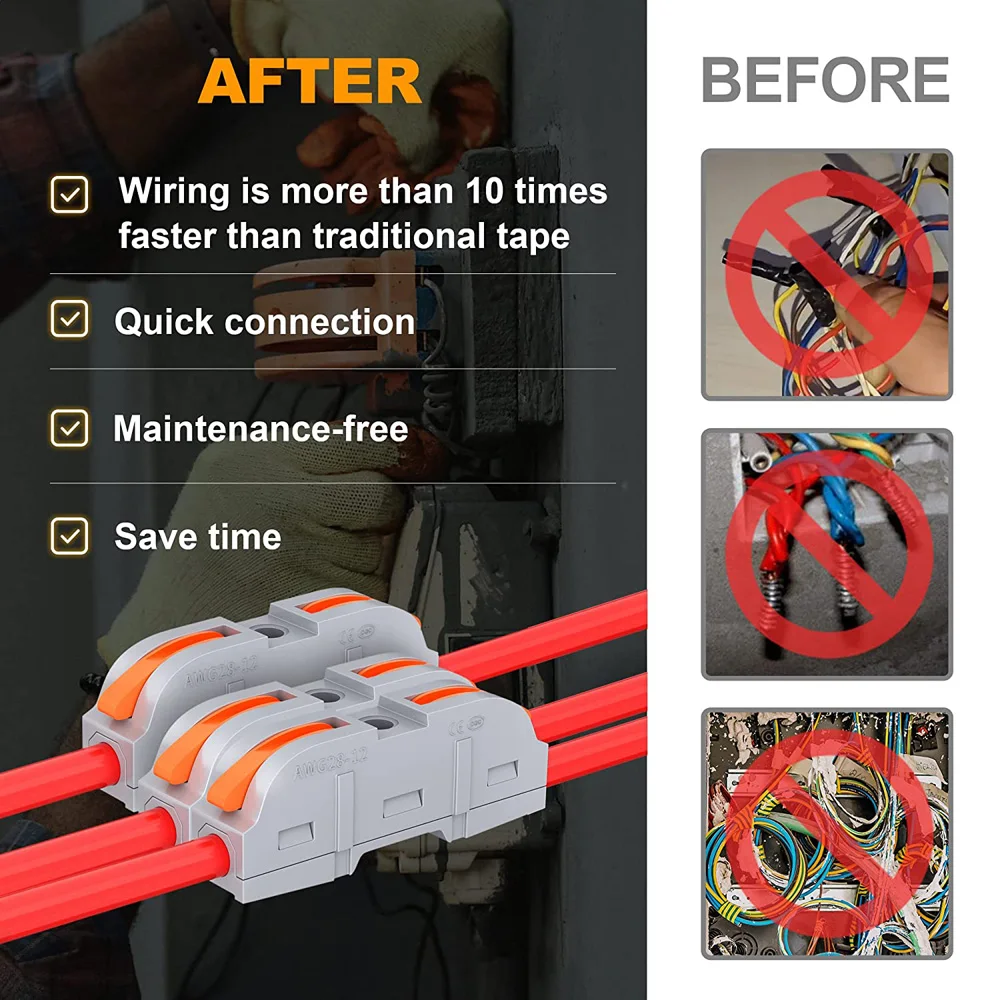 Compact Wire Connectors Splicing Connectors 1 to 1 Quick Terminal Block Lever Nut Splicing Wire Connectors for Circuit Inline