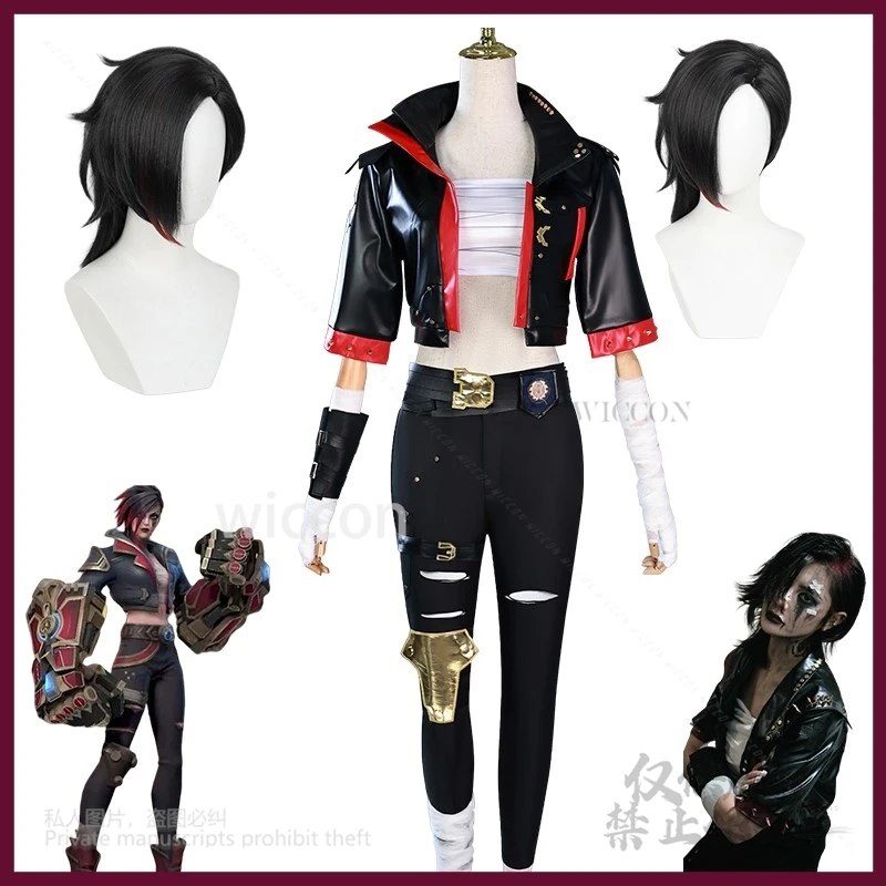 

Anime Game LOL Arcane: League Of Legends Arcane Black Costume Vi Outfis Uniforms For Wig Women Party Customized Cos