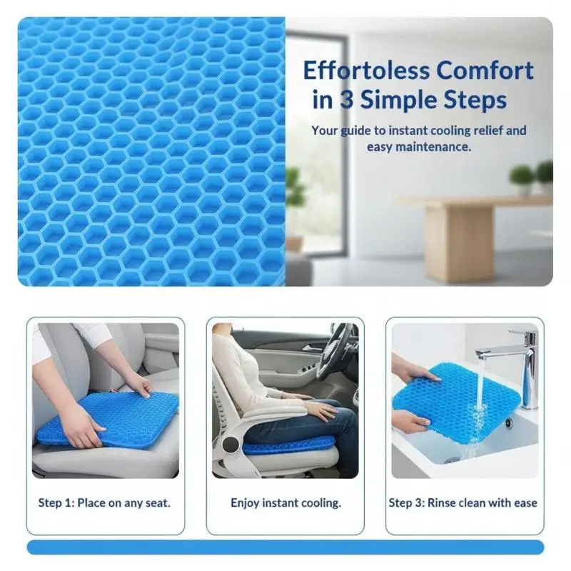 Gel Seat Cushion Honeycomb Design Summer Cooling Breathable Pressure Relief Pad for Long Driving Office Sitting