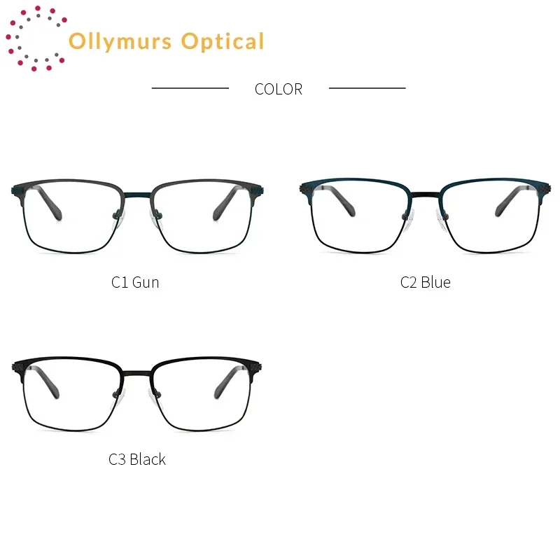 

Оправы для очков Ollymurs из металлического сплава для коррекции близорукости, мужские квадратные зеленые дизайнерские оправы TM004
