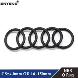 10Pcs NBR O Ring Seal Gasket CS 4mm OD 16mm ~ 150mm Nitrile Butadiene Rubber Spacer Oil Resistance Washer Round Shape Black