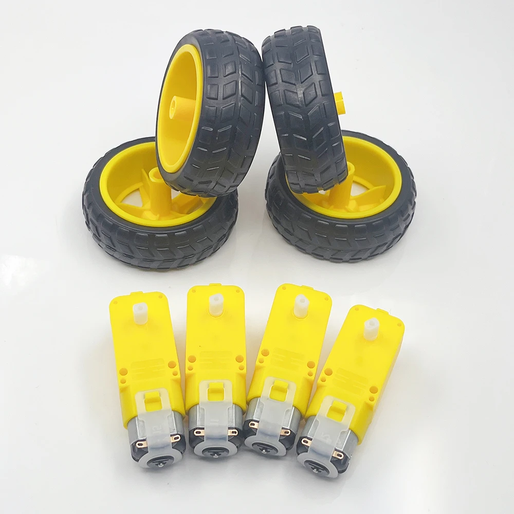 4pcs/lot Dual Shaft TT Gear Motor and Plastic Tire Tyres Wheel DC Motor Engine Kit 3V 5V 6V 7.4V Suitable for Arduino Smart Car