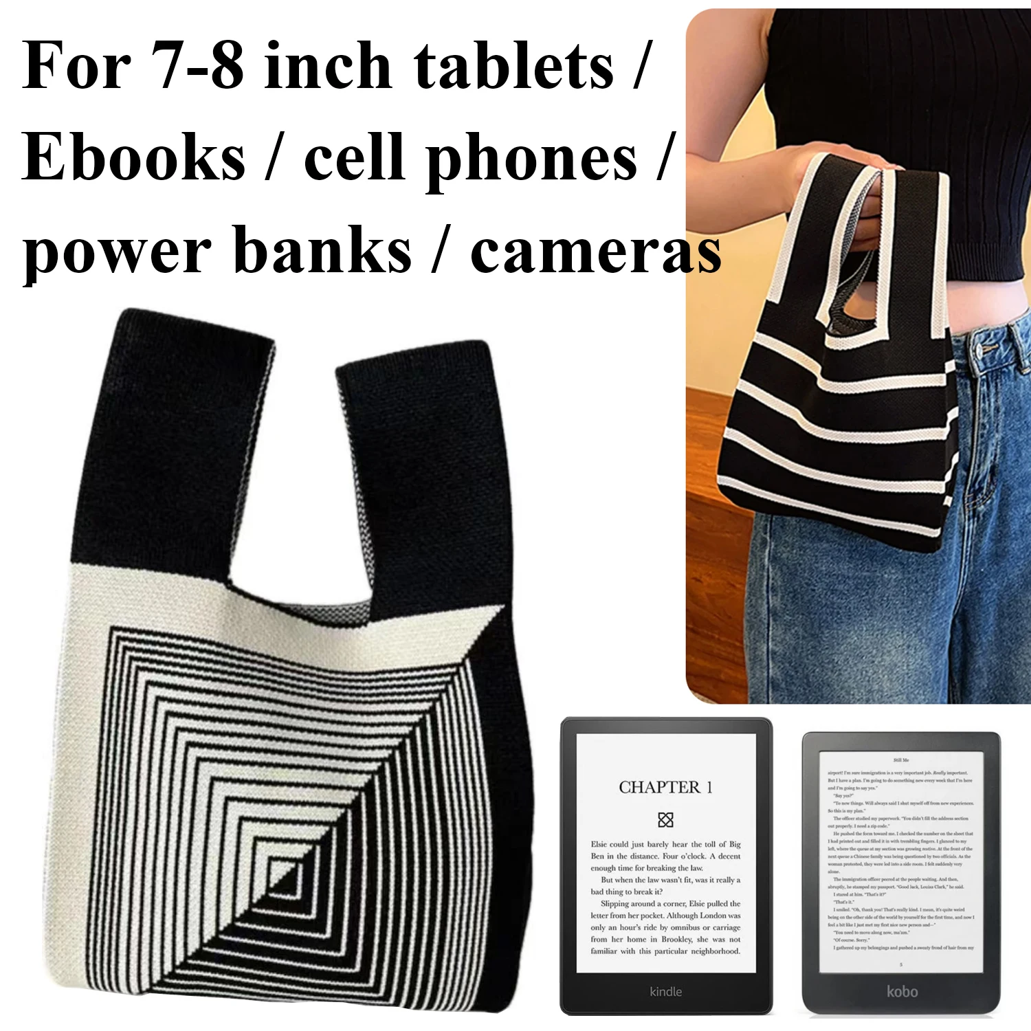 حقيبة يد محبوكة لـ kindle paperwhite ، iphone ، شاومي ، 6 ، 7 ، 8 بوصة ، كوبو ، يبوك ، باور بانك ، كاميرا ، حمل للأطفال #2