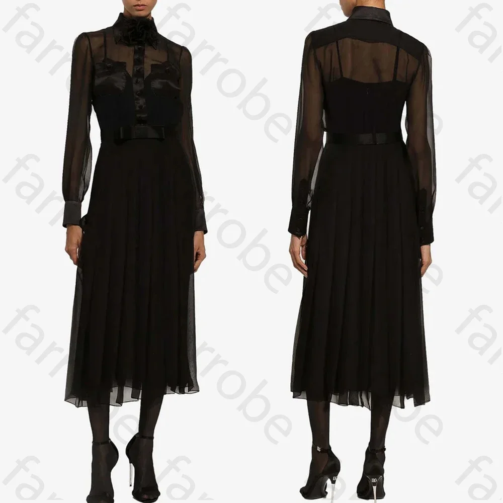

Customized Sexy Elegant Chiffon Midi Shirt Dress A-Line Evening Dresses Formal Exquisite High Quality Prom Party Gowns for Women
