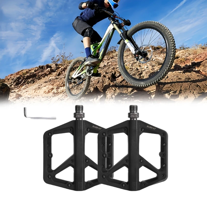Flat Bike Platforms for Mountain Cycling, Broad Synthetic Resins Structures with Steel Shafts, Contact Nubs and Side Labels 69HD