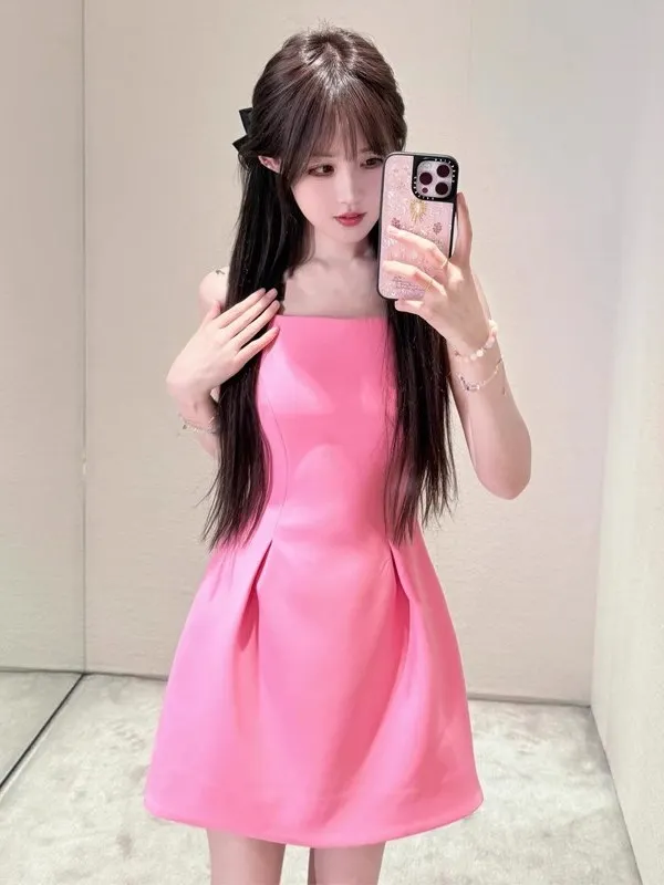 Frühling Sommer Neue Süße Sli ort Svel Plissee Wrap Hohe Taille A-Linie Dr für Junge Frauen 8-29 Jahre alt