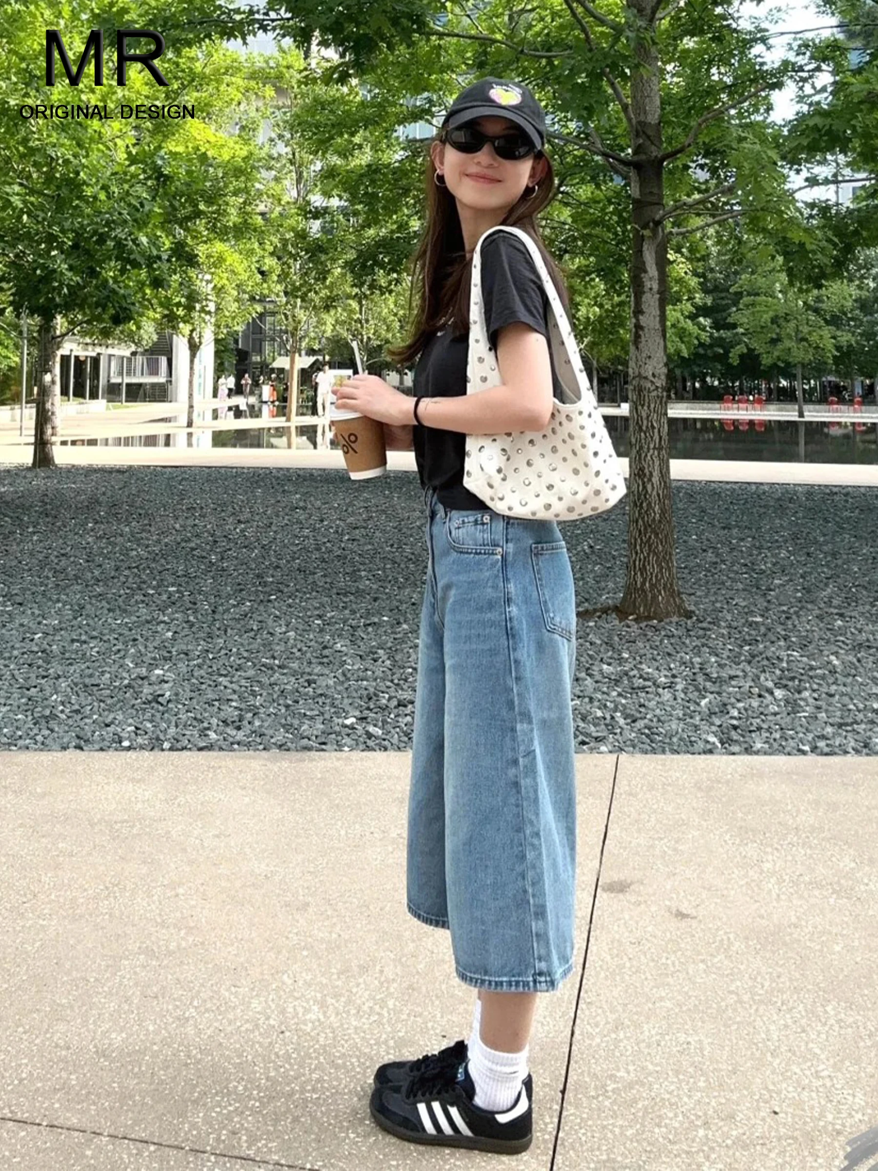 

Синие женские джинсы в американском ретро-стиле с высокой талией, летние свободные широкие брюки, повседневные джинсы для весеннего сезона