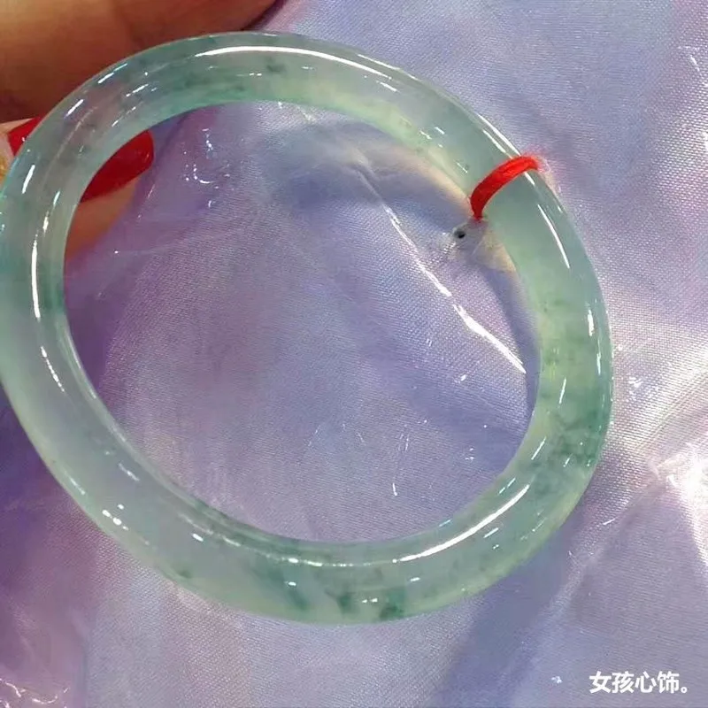 Natural Burmese , Ice Type with Flower Pattern, Fine Round Glass Jadeite Bangle, Women's Dingdang Bracelet, Gift