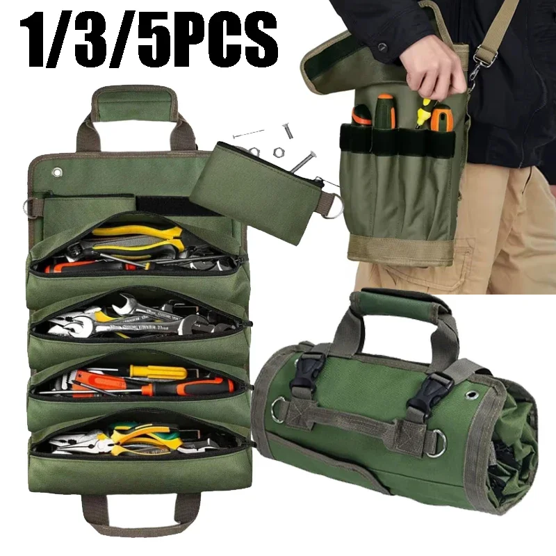 

Industrial-Grade Tool Roll with Multiple Pockets Heavy-Duty Portable Organizer Case Multi-Compartment Storage for DIY Hardware