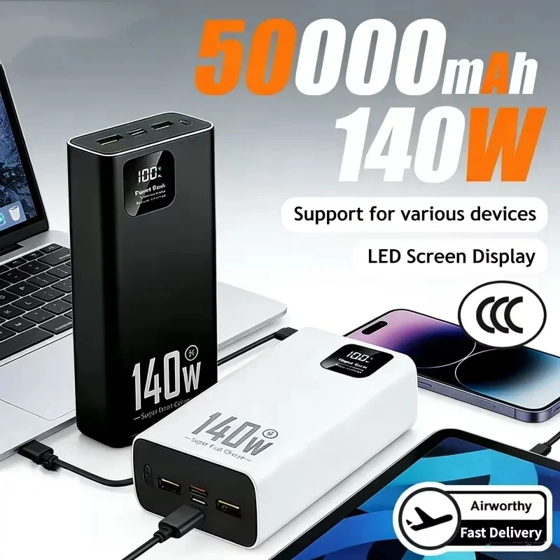 140W 500000mAh Ultra Capacity Power Bank Super Fast Charging CCC Portable Battery Charger For IPhone Samsung 2026 New