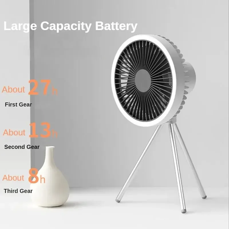 DQ212 Air Cooling Fan USB Chargeable Desk Tripod Stand with Night Light Portable Outdoor Camping Ceiling Fan Home Appliances