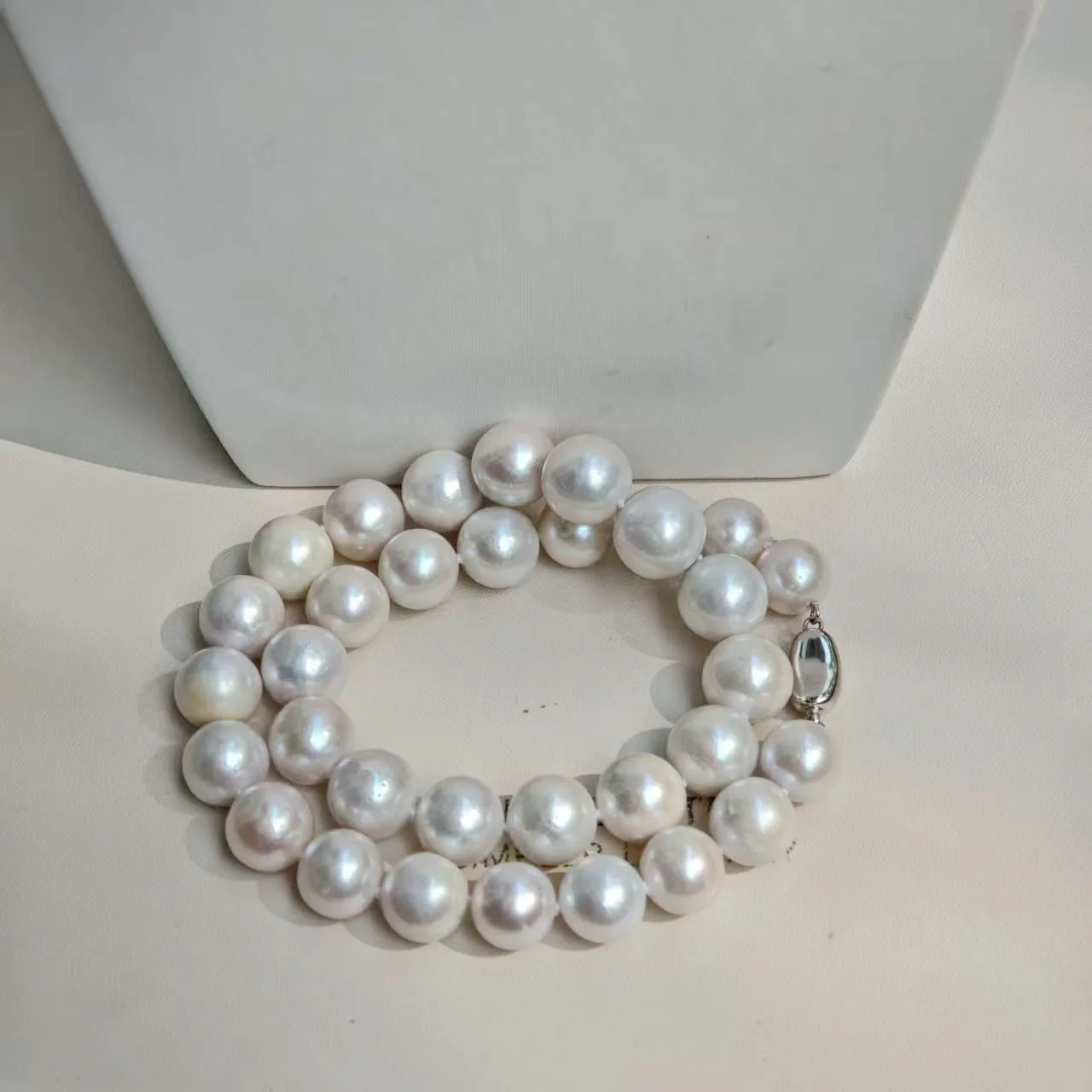 11.5-13.5mm Natural Edison Freshwater Pearl Necklace, Glossy Large Round White Pearls Classic All-Match Design Elegant Jewelry