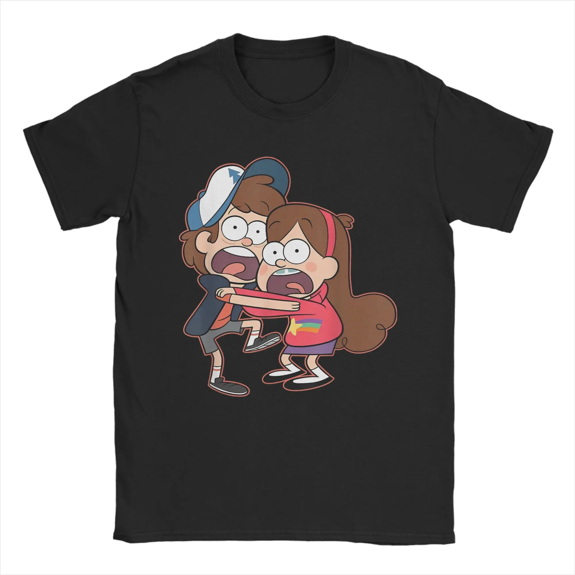 Gravity Falls Dipper and Mabel Pines, camisetas para hombre, camiseta de ocio, camiseta de manga corta con cuello redondo, ropa estampada de algodón