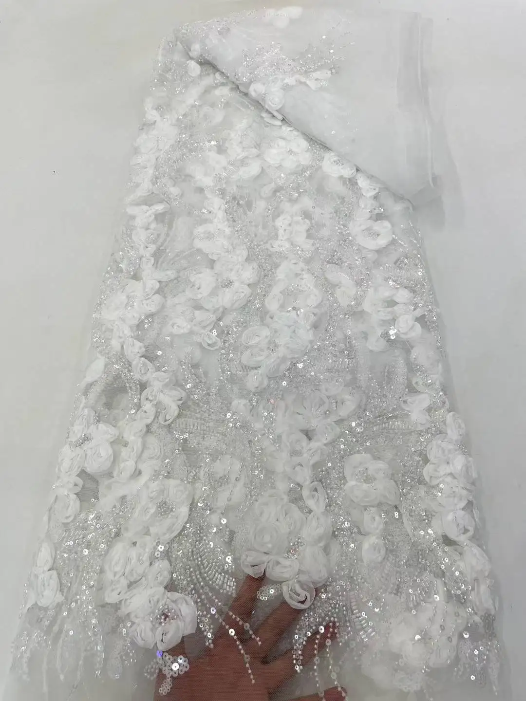 

African Lace Fabric 2025 Beaded Nigerian Bridal High Quality French Tulle Lace Fabric For Wedding Party Dresses