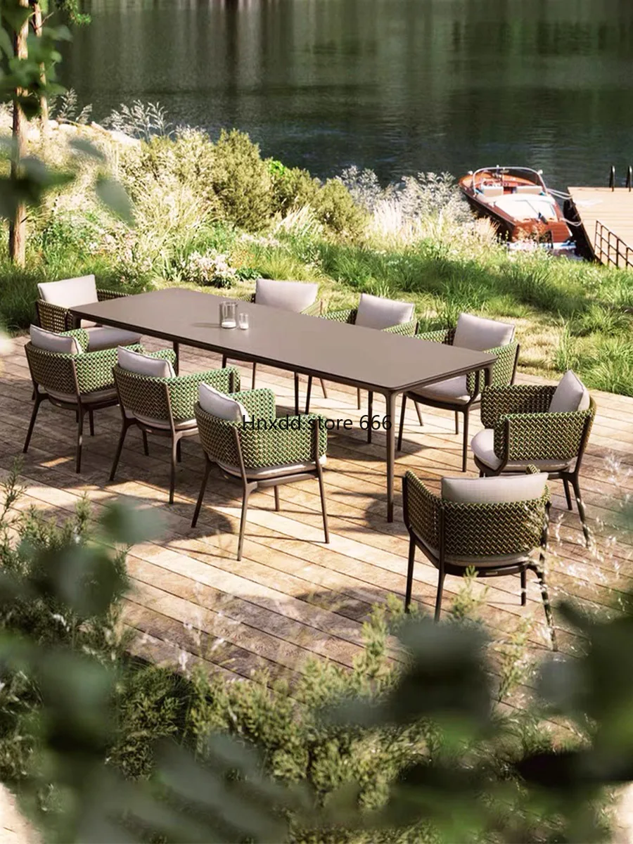 Outdoor tables and chairs rattan dining chairs rock slab dining table balcony open-air rain and sun protection courtyard garden