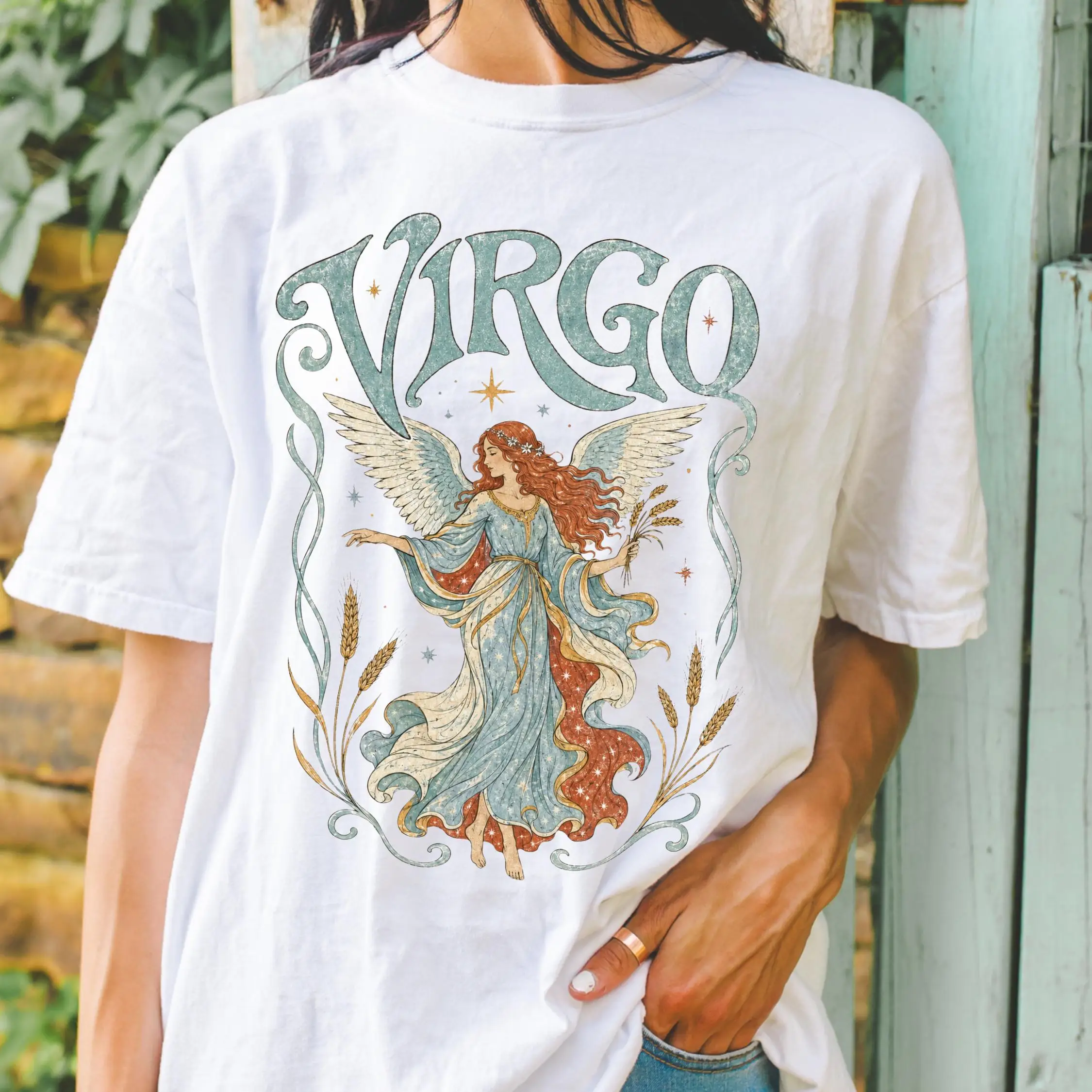Virgo Zodiac Shirt, Celestial Angel Tee, Vintage Astrology T Shirt, Boho Birthday Gift for Virgo  T-shirt