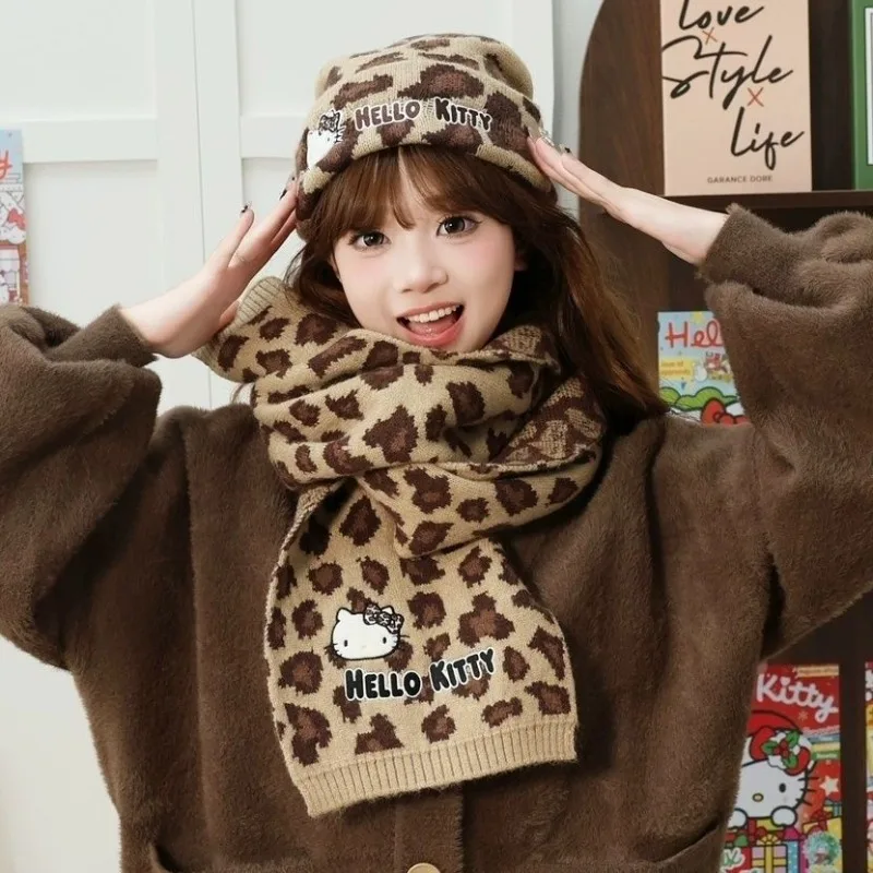 

Sanrio Hello Kitty Anime Kawaii Sanrio Ins Fashion Soft Scarf Hat Cute Cartoon Y2k Print Knitted Warmer Gifts for Girls