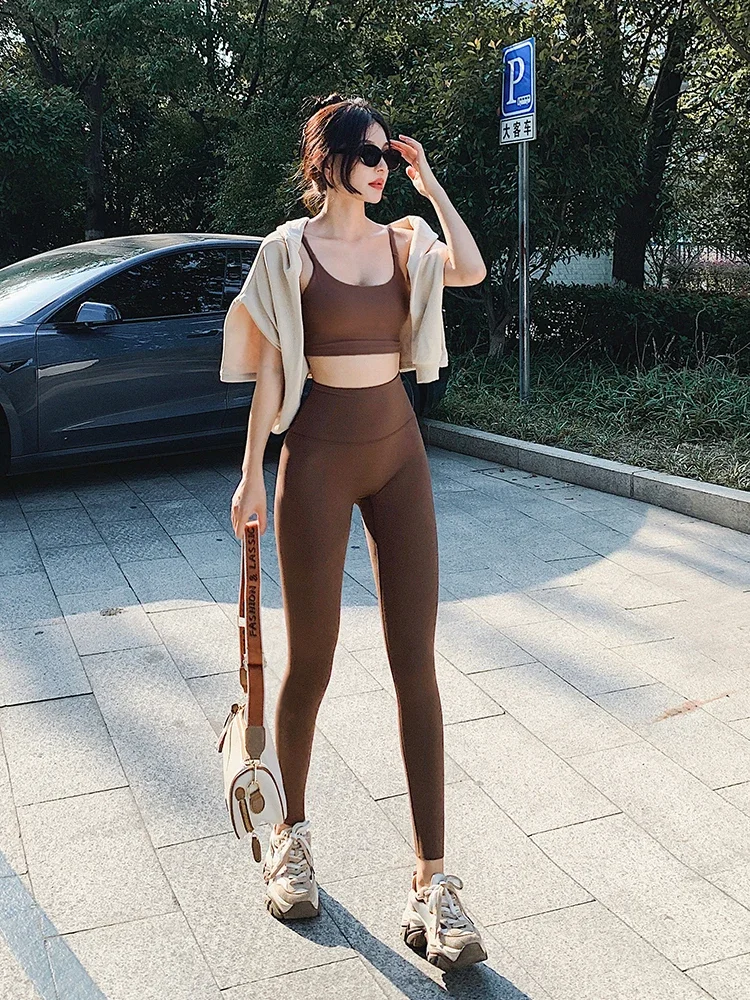 Damen Naked-Feeling Fitness-Leggings Weiche Workout-Yogahosen Atmungsaktive Radhosen Sportliche Dehnbare Fitness-Yogahosen 👖