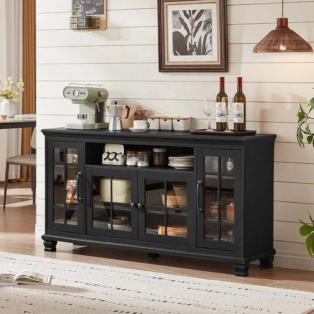 

Популярный большой буфет-сервант с местами для хранения, винтажный черный, в стиле фермерского дома, шириной 60 дюймов, с акцентными шкафами и стеклянными дверцами.