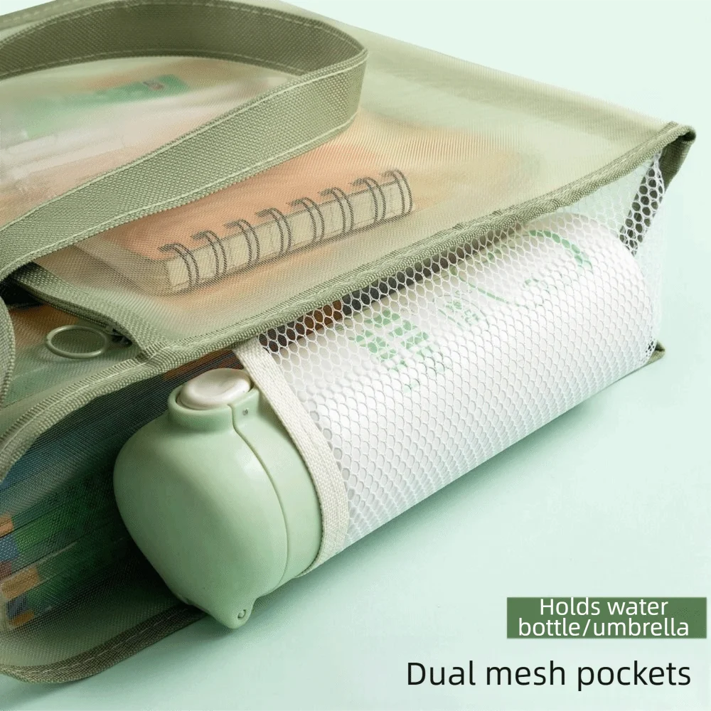 Thickened Material Mesh Hand Book Bag Large Capacity Mesh Design Primary Tutoring Bags Double Layer Portable Handle