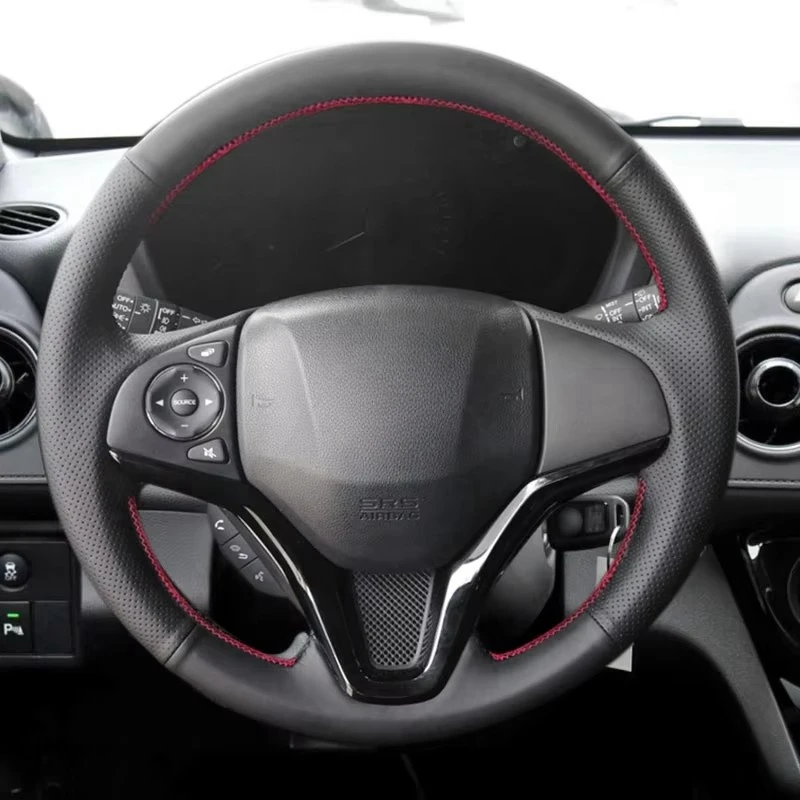 Braids on Steering Wheel For Honda Fit City Jazz 2014 2015 HRV HR-V 2016 Vezel 2015-2017 XRV Car Steering Wheel Leather Cover