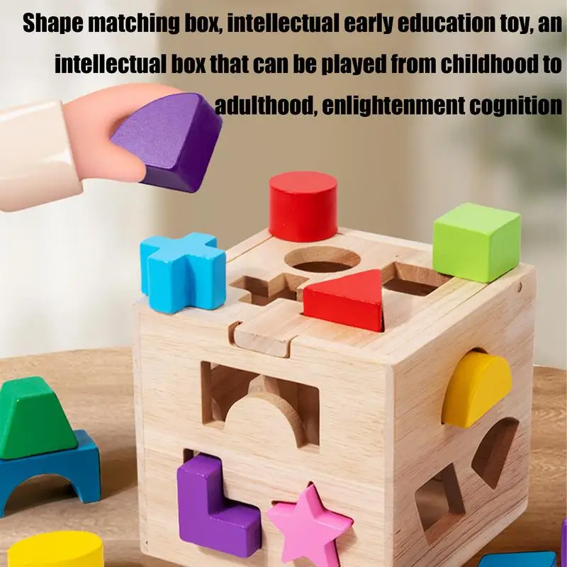 Shape Wooden Puzzle Toys Wooden Sorter Toy Shape Blocks Sorting Cube Fine Motor Classic Educational Toy Puzzle Games With 13