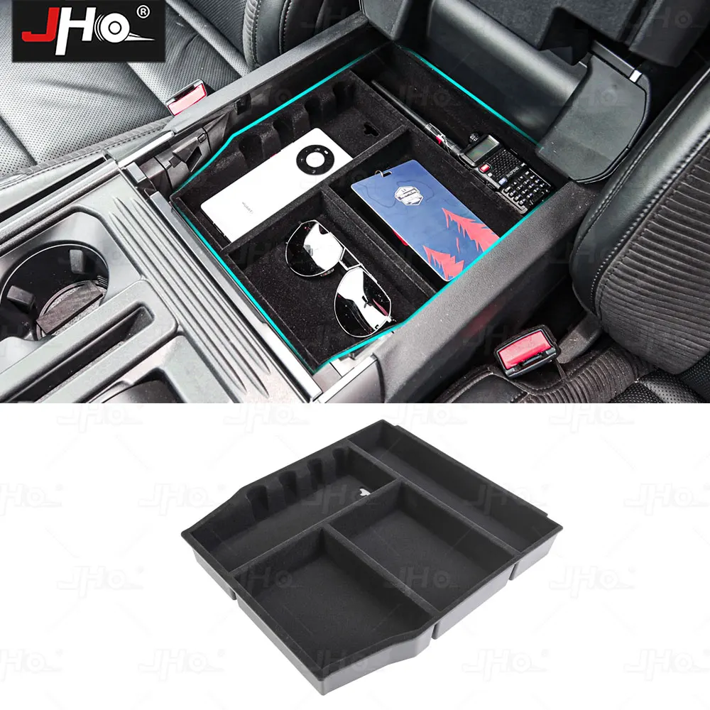 JHO Suede Center Control Armrest Box Storage Fit For Gen3 F-150 Raptor 2021 2022 2023 Car Organizer Container Tray Accessories