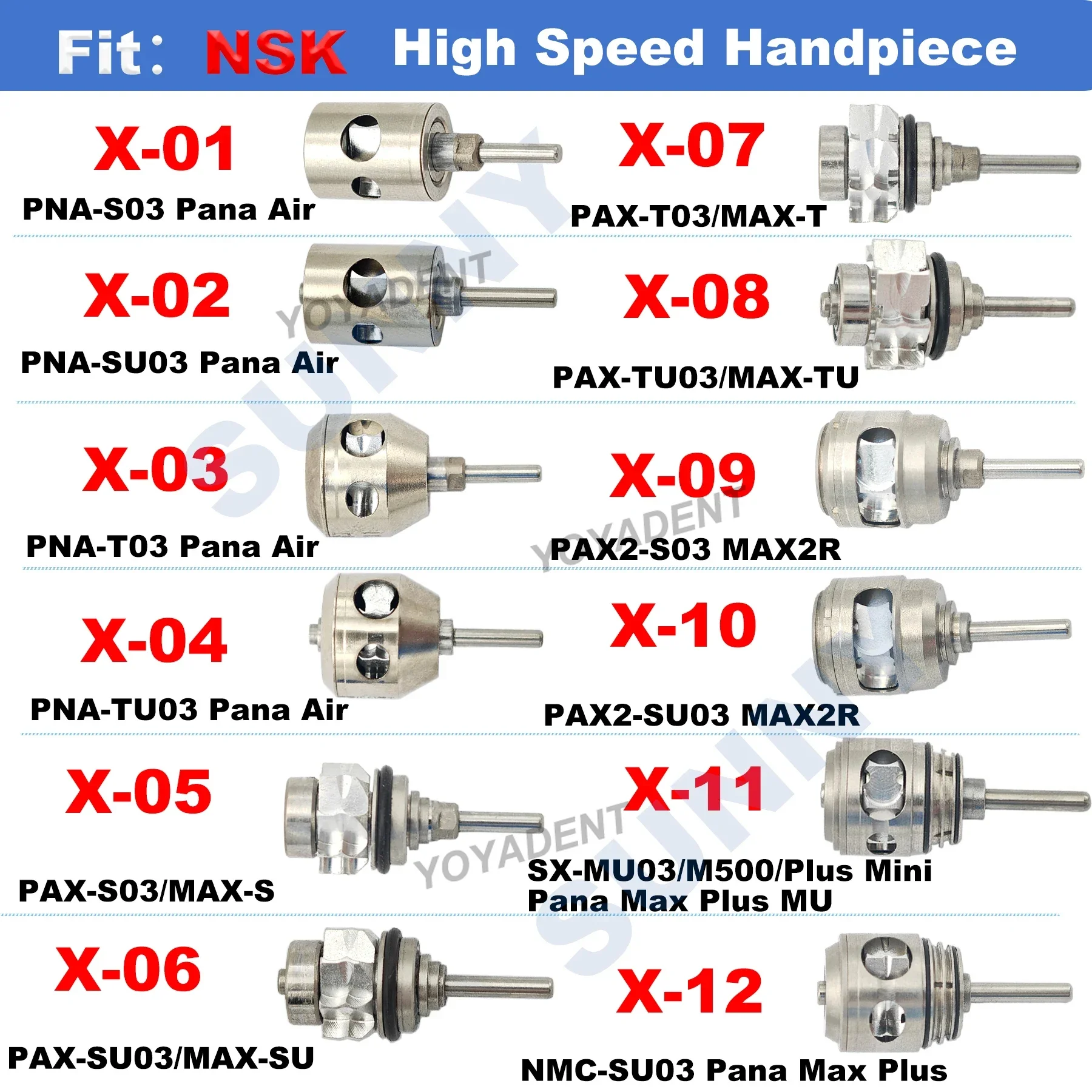 Wkład turbinowy dentystyczny wirnik powietrza pasuje do NSK SX-SU03 S-Max M600/M600L/M600KL Plus S/Pana Max Plus SU rękojeść o dużej prędkości