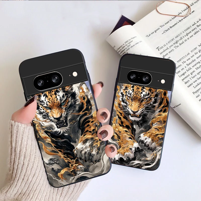 Funda de vidrio negro Mighty Golden Leopard para Google Pixel 10 Pro XL, Pixel 8, 7, 9, 10, Pixel 9 Pro, Pixel 8a, 7a, Pixel 7 Pro