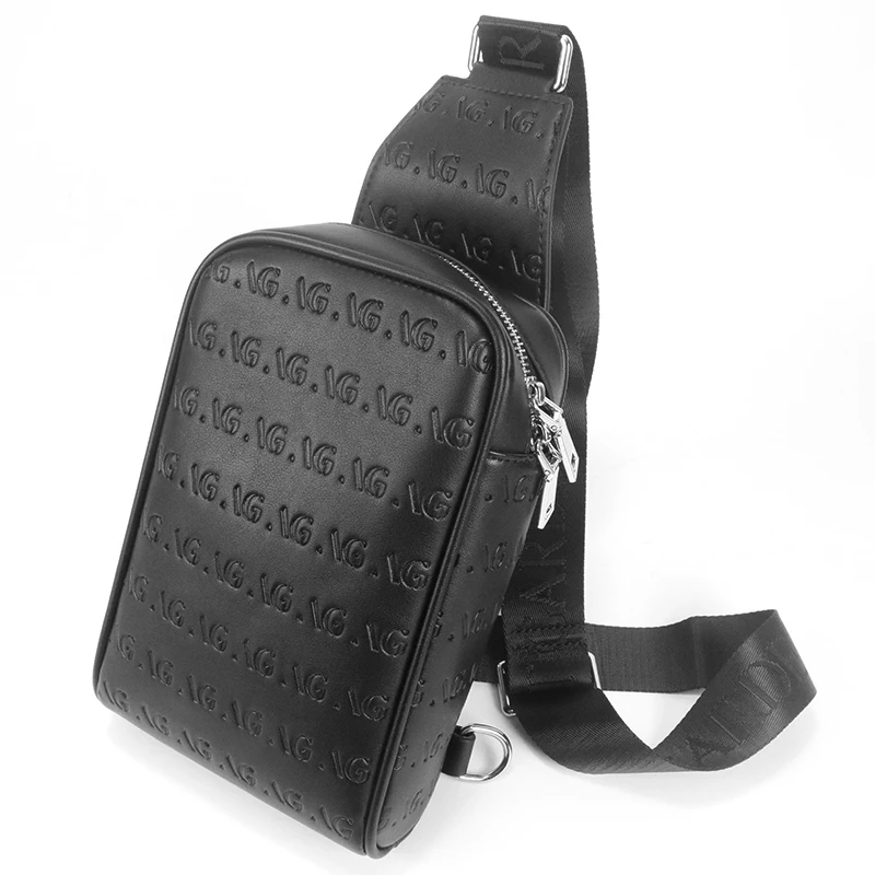 

Gorfia Men's Black PU Leather Chest Bag Embossed Letters Adjustable Shoulder Strap Fashion Travel Sports Daily Shoulder Bag