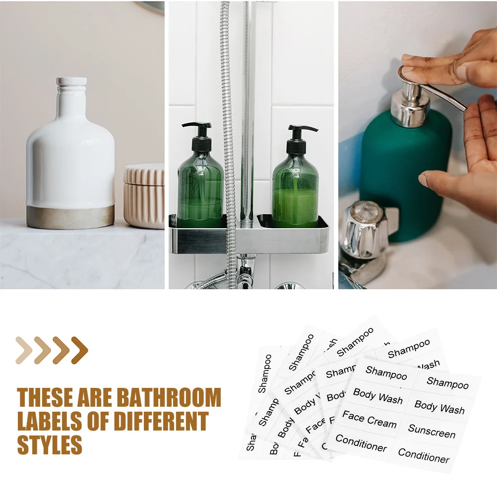 

12 Sheets Bathroom Labels Waterproof Adhesive Self-Sticking Stickers for Bottles Skincare Toiletries Organizing