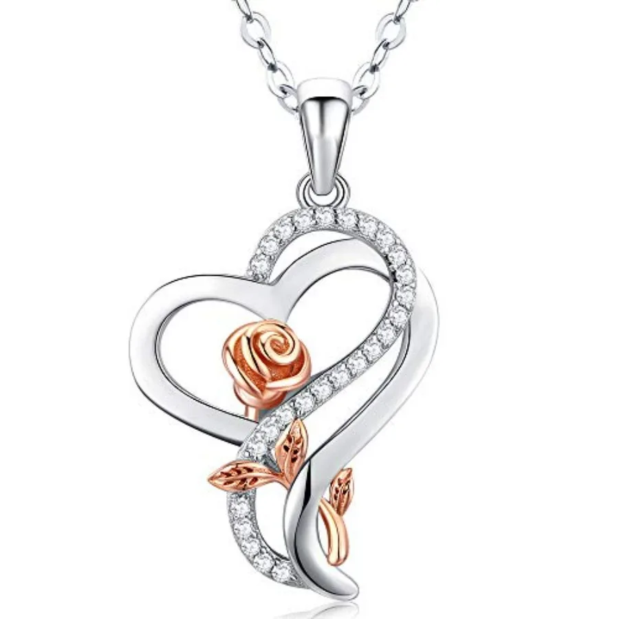 

Desimtion Gifts for Women, Sterling Silver Heart Rose Necklaces for Women, Valentine's Day Birthday Jewelry Gifts for Mom Her G