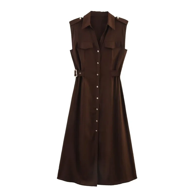 Estate nuova donna confortevole lino V-ne Svel Midi Dr Casual Pendolarismo Sle No-sve monopezzo Altro materiale...