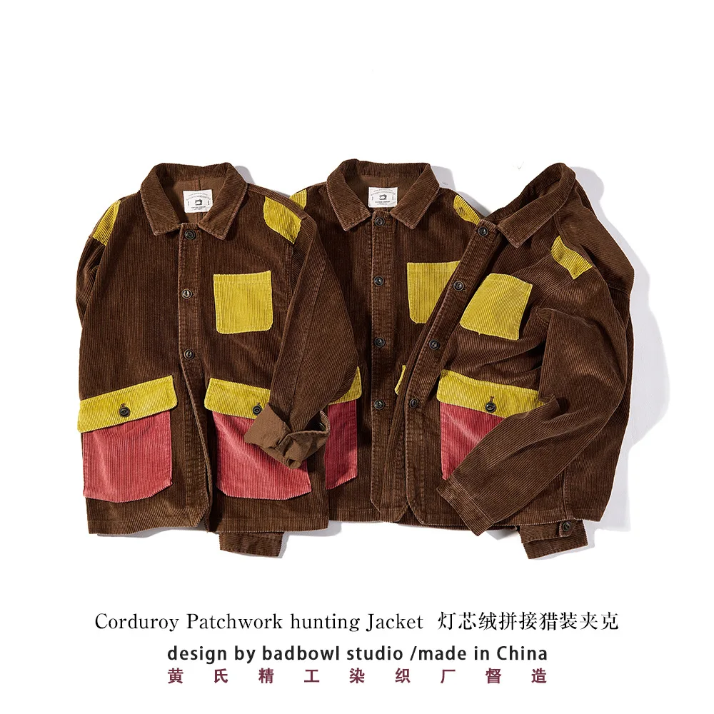 2026 Early Spring New Product Splicing Design Men's Corduroy Jacket, American Retro Washed Workwear Jacket