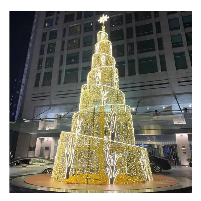 Giant 3D Artificial Christmas Tree Lantern Handmade Outdoor Holiday Light Customized High Quality Decor For Daily Use